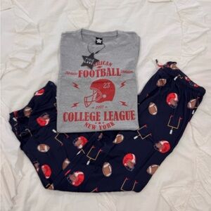 Pixielane Gray Football Graphic Tee and Navy Pajama Set